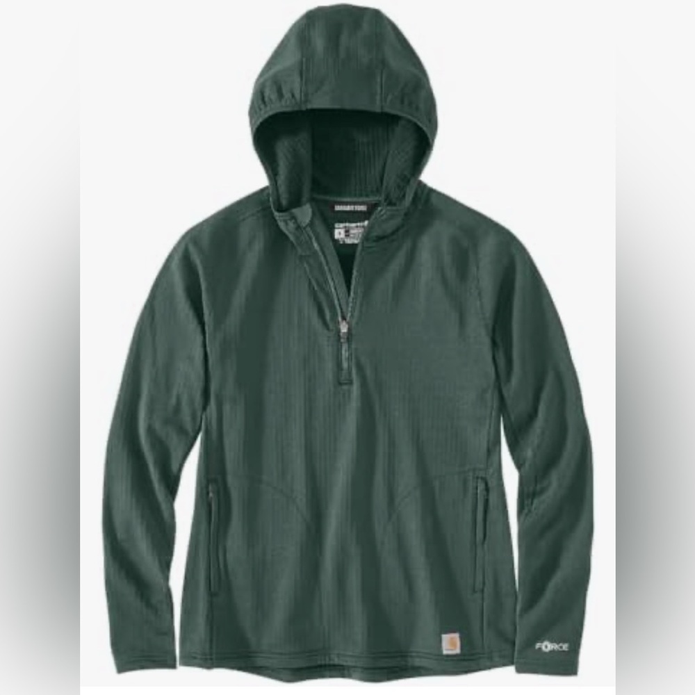 🆕Carhartt Women's Forest Green Force Relax Fit Half Zip Hooded T-Shirt S🆕 - Picture 2 of 15